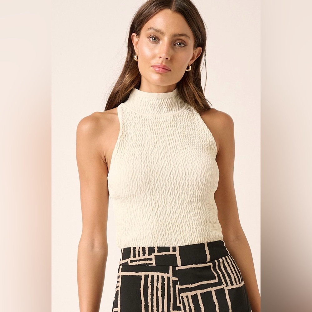 NWT Boutique MITTOSHOP Textured Mock Neck Halter Sweater in Ivory